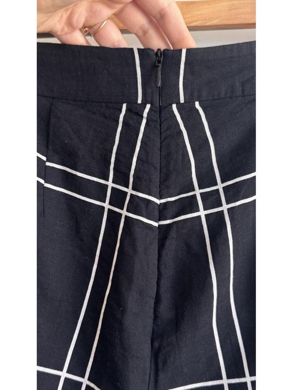 Sancia Black Windowpane Wide Leg Pants Size S Side Slit Cotton Resort - Picture 9 of 9